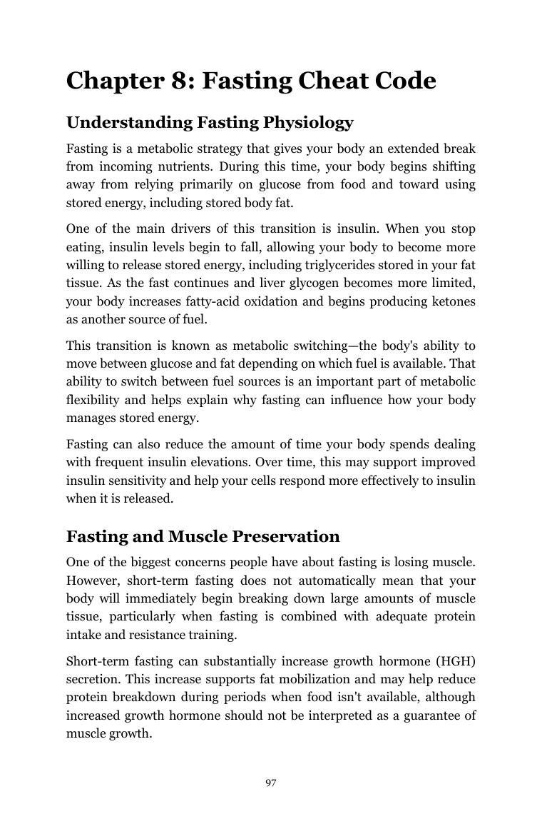 A page from Fat Loss Cheat Code explaining the science behind fasting