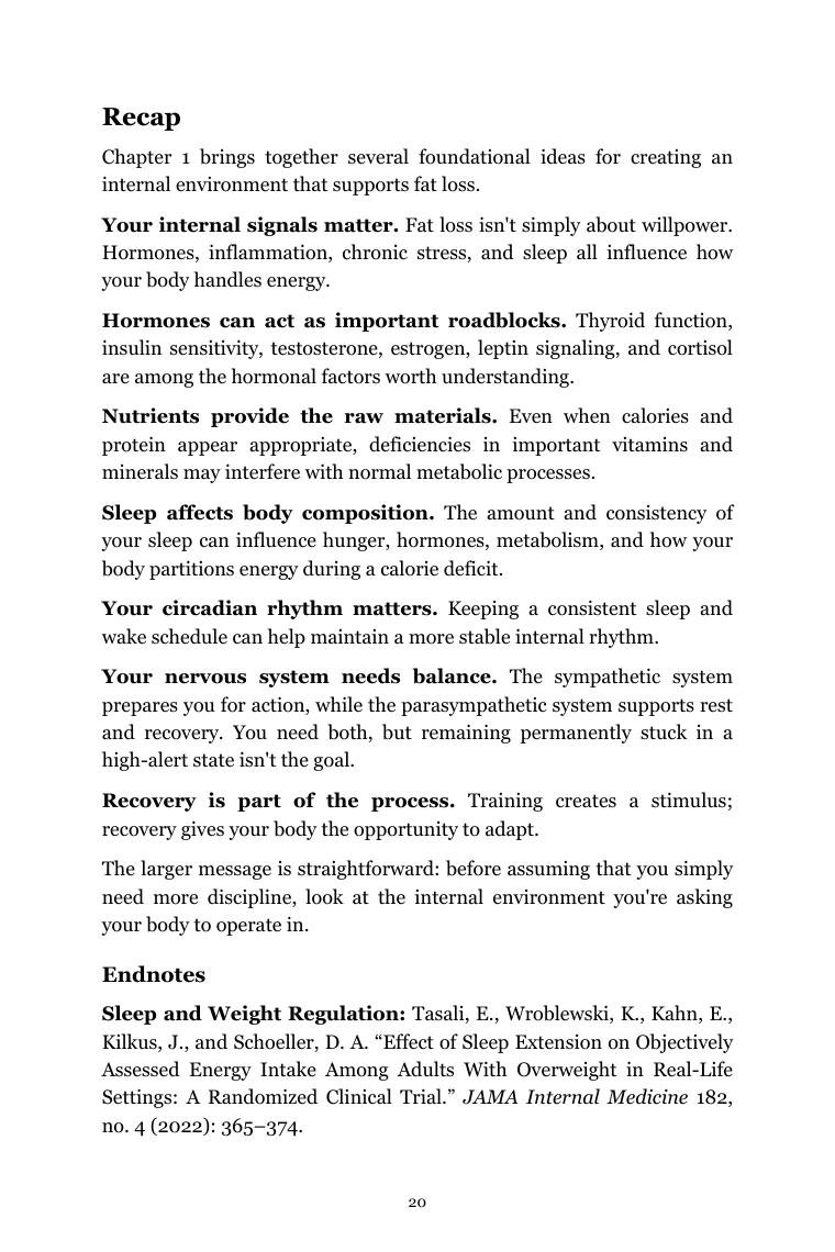 A page from Fat Loss Cheat Code with a chapter recap